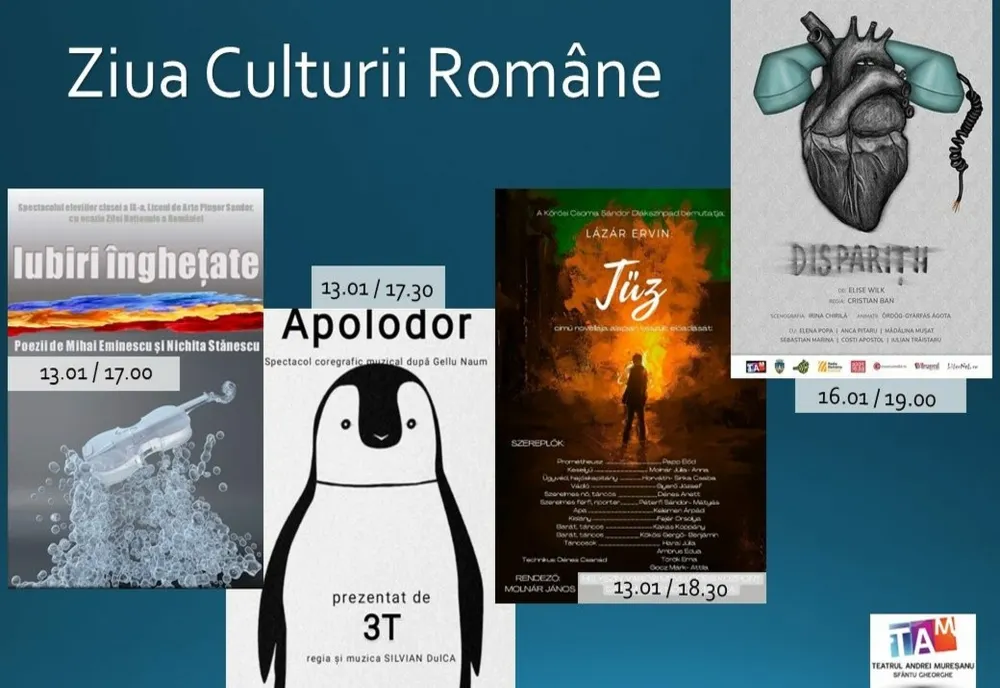 Maraton de spectacole la Teatrul „Andrei Mureşanu”, de Ziua Culturii Naţionale