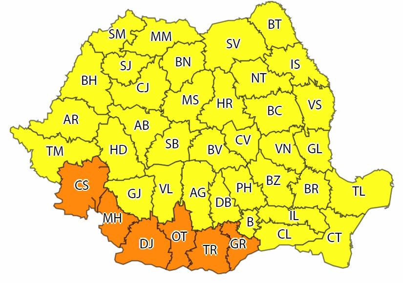 Cod galben de vânt puternic şi ninsori viscolite, inclusiv în Covasna