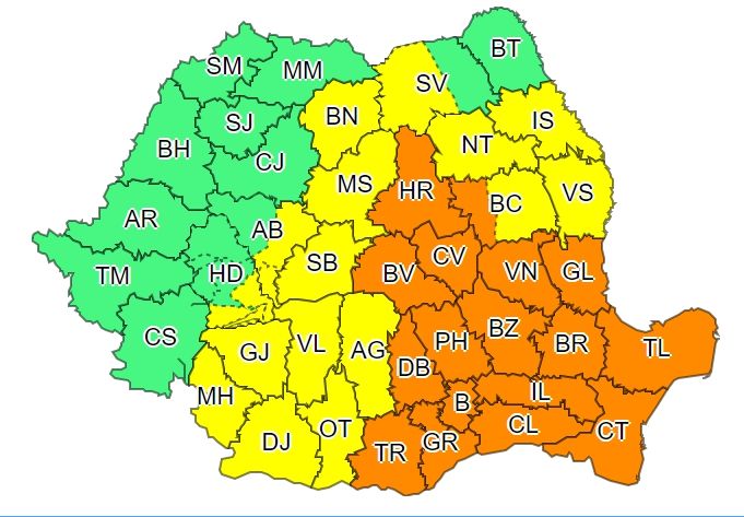 Avertizare meteo! Cod portocaliu de ploi şi vijelii, inclusiv în Covasna