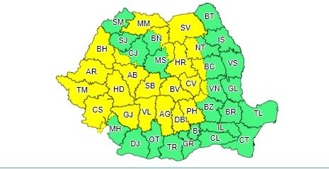 Cod galben de ploi și vijelii în județul Covasna