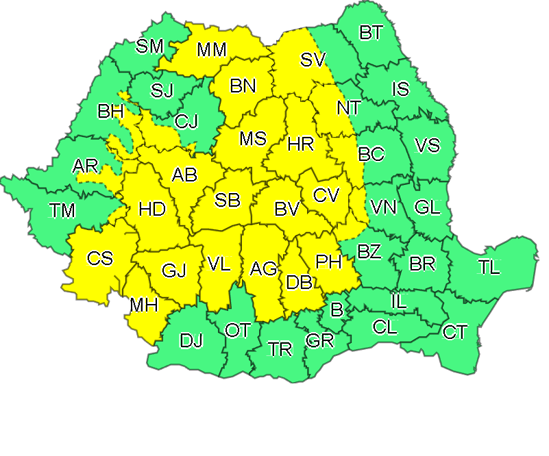 26 de județe, printre care și Covasna, cod galben de ploi