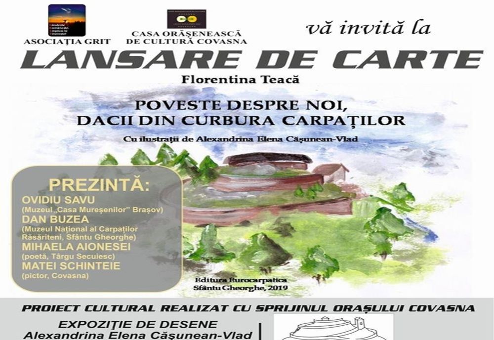 „Poveste despre noi, dacii din curbura Carpaților”, lansare de carte și expoziție de desene, la Covasna