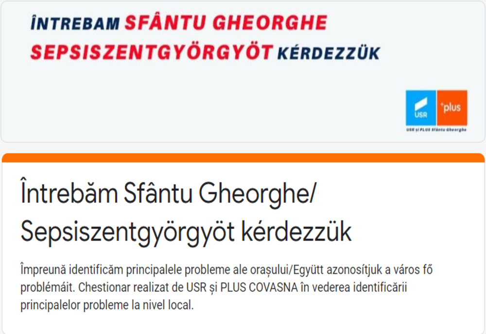 Împreună identificăm principalele probleme ale orașului – Chestionar adresat locuitorilor din Sfântu Gheorghe