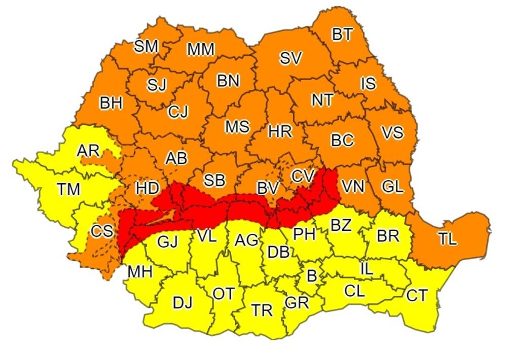 Atenționări Cod galben, portocaliu și roșu pentru toată țara! 