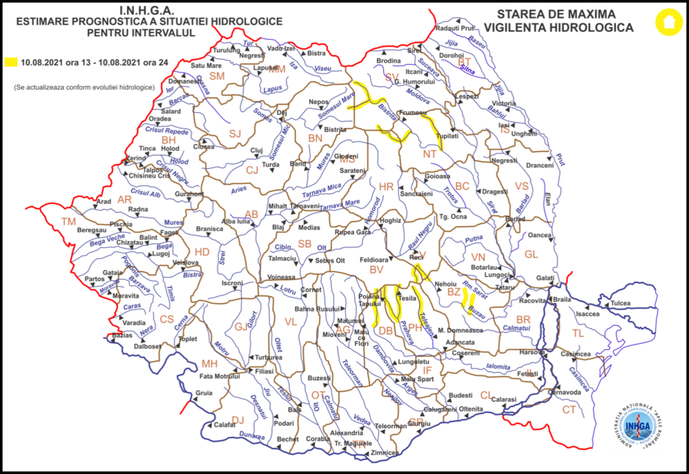 COD GALBEN de inundații pe râurile din mai multe bazine hidrografice