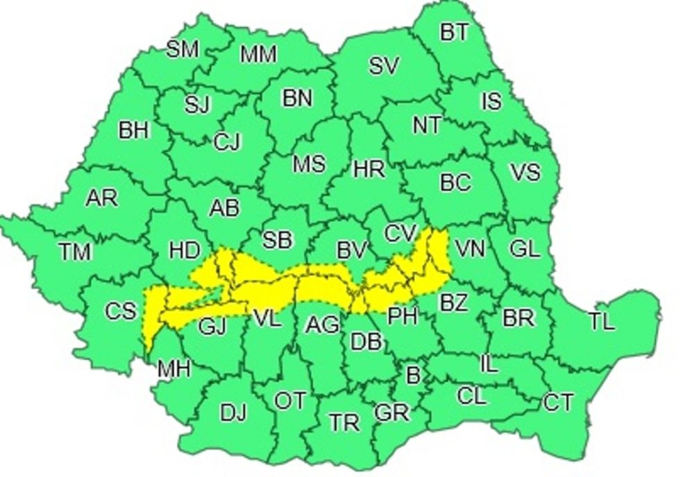 Atenționare COD GALBEN de ninsori la munte. Rafale de vânt de peste 80-90 km/h