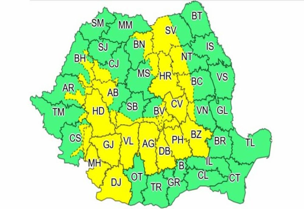 Cod galben de ploi, vijelii și grindină în 25 de județe