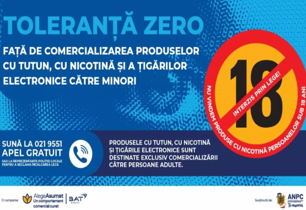 Toleranță ZERO față de comercializarea produselor din tutun și nicotină către minori