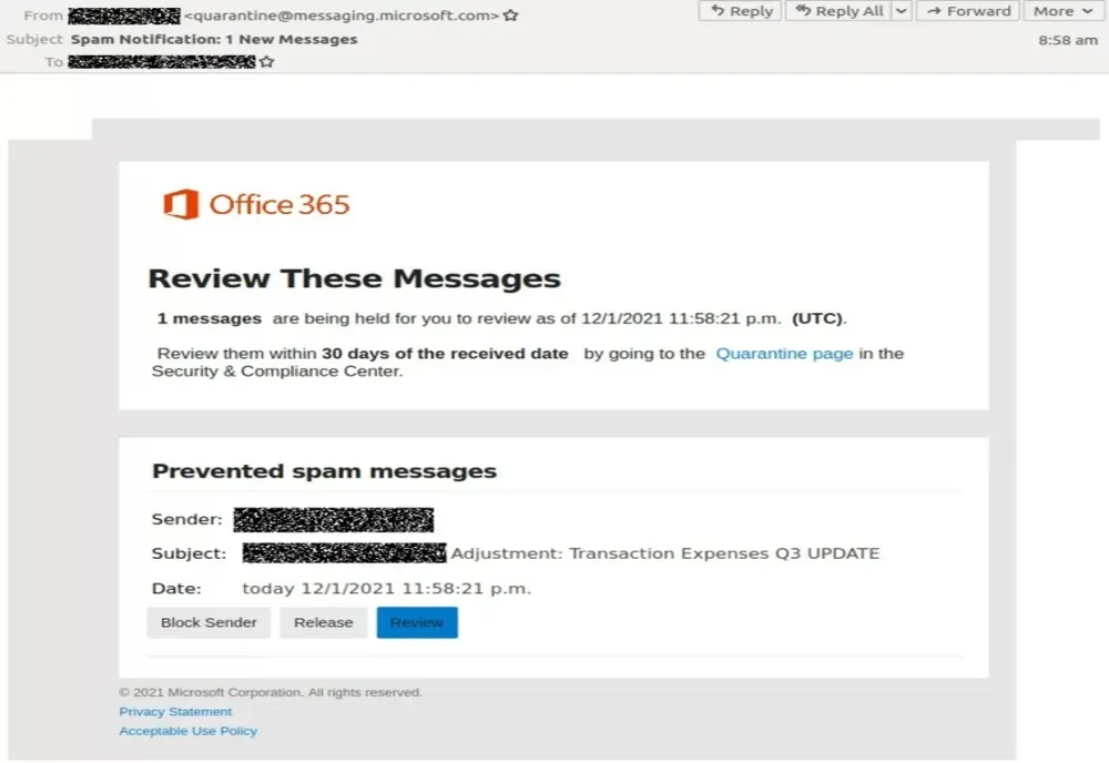 O nouă înșelătorie de phishing Microsoft Office 365 folosește alerte false de spam