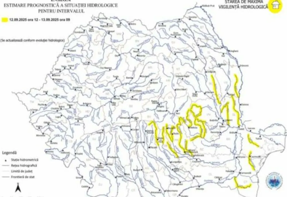 COD GALBEN DE INUNDAȚII PENTRU RÂURI DIN 14 JUDEȚE