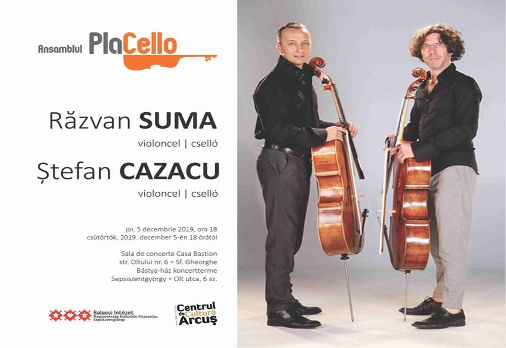 Concert „PlaCello”, cu Răzvan Suma și Ștefan Cazacu, la Sfântu Gheorghe