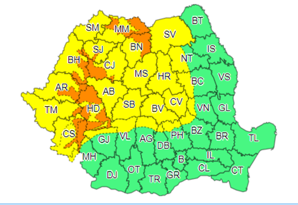Se întoarce iarna! Coduri galben și portocaliu de vreme rea  în cea mai mare parte din țară 