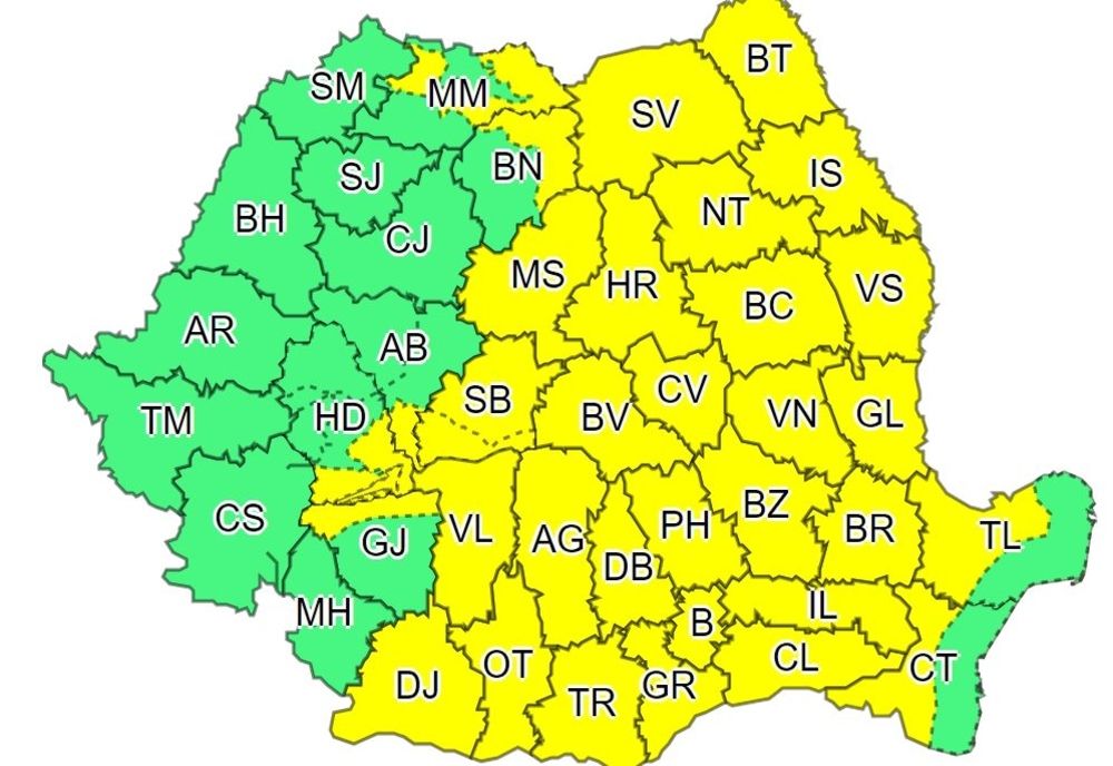 Cod Galben de ploi în mai multe județe, printre care și Covasna