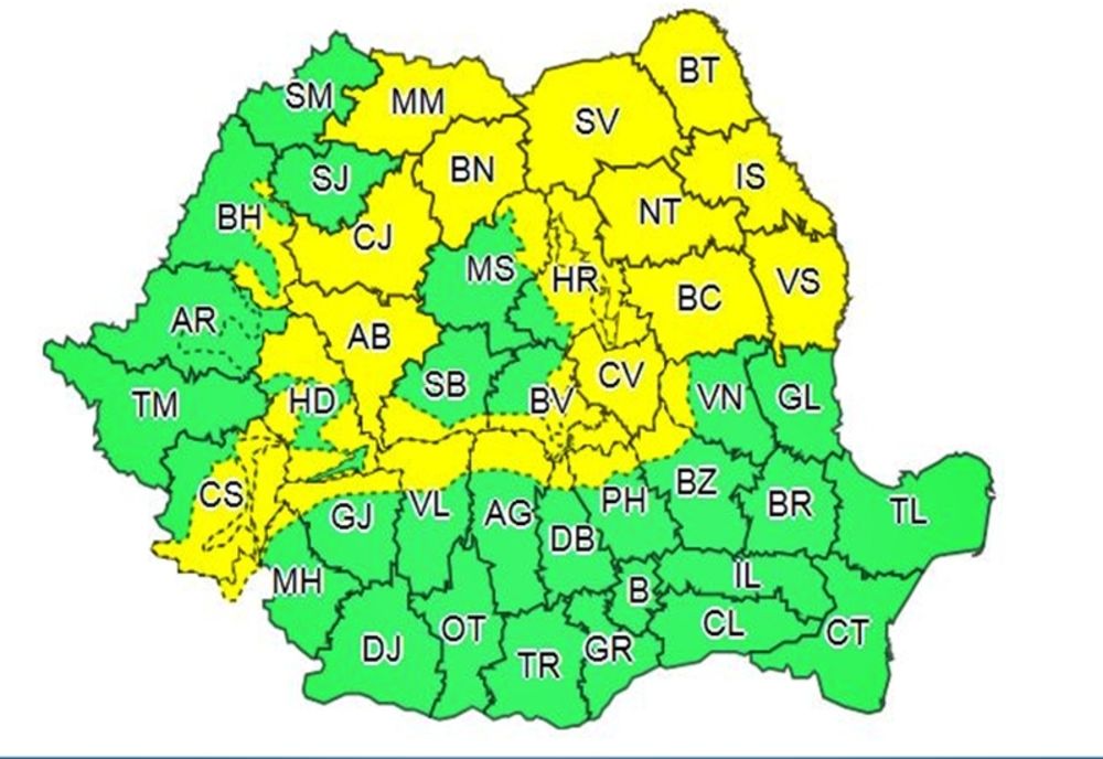 Mai multe județe din țară sub avertizare COD GALBEN de furtuni