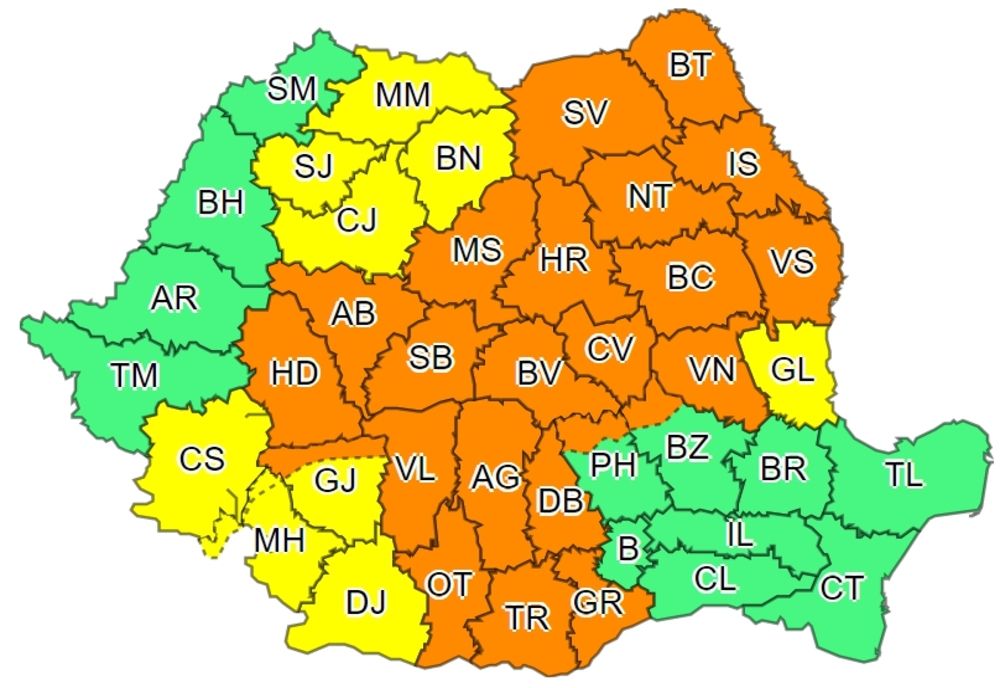 Un nou cod portocaliu de vijelii și ploi torențiale