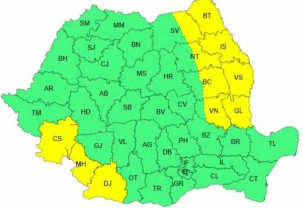 COD GALBEN DE VÂNT PUTERNIC ÎN 11 JUDEȚE