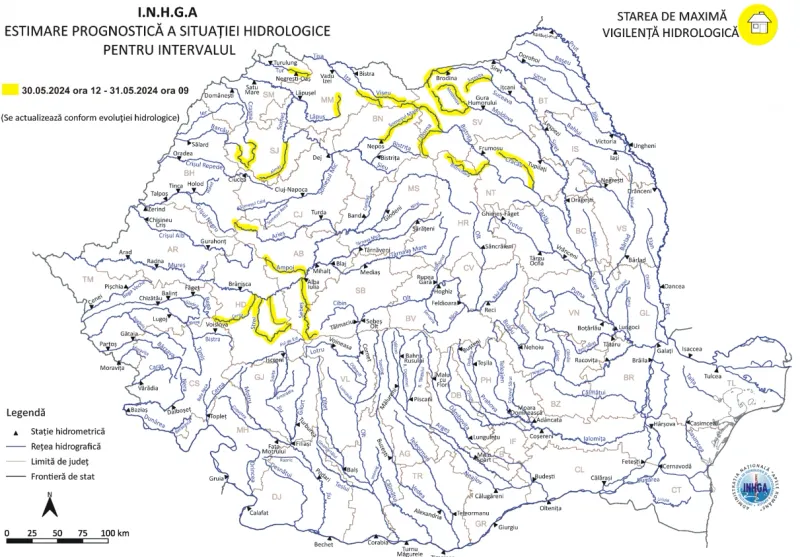 Codul galben de INUNDAȚII, actualizat. Pericol pe râurile din 10 bazine hidrografice – poza 1